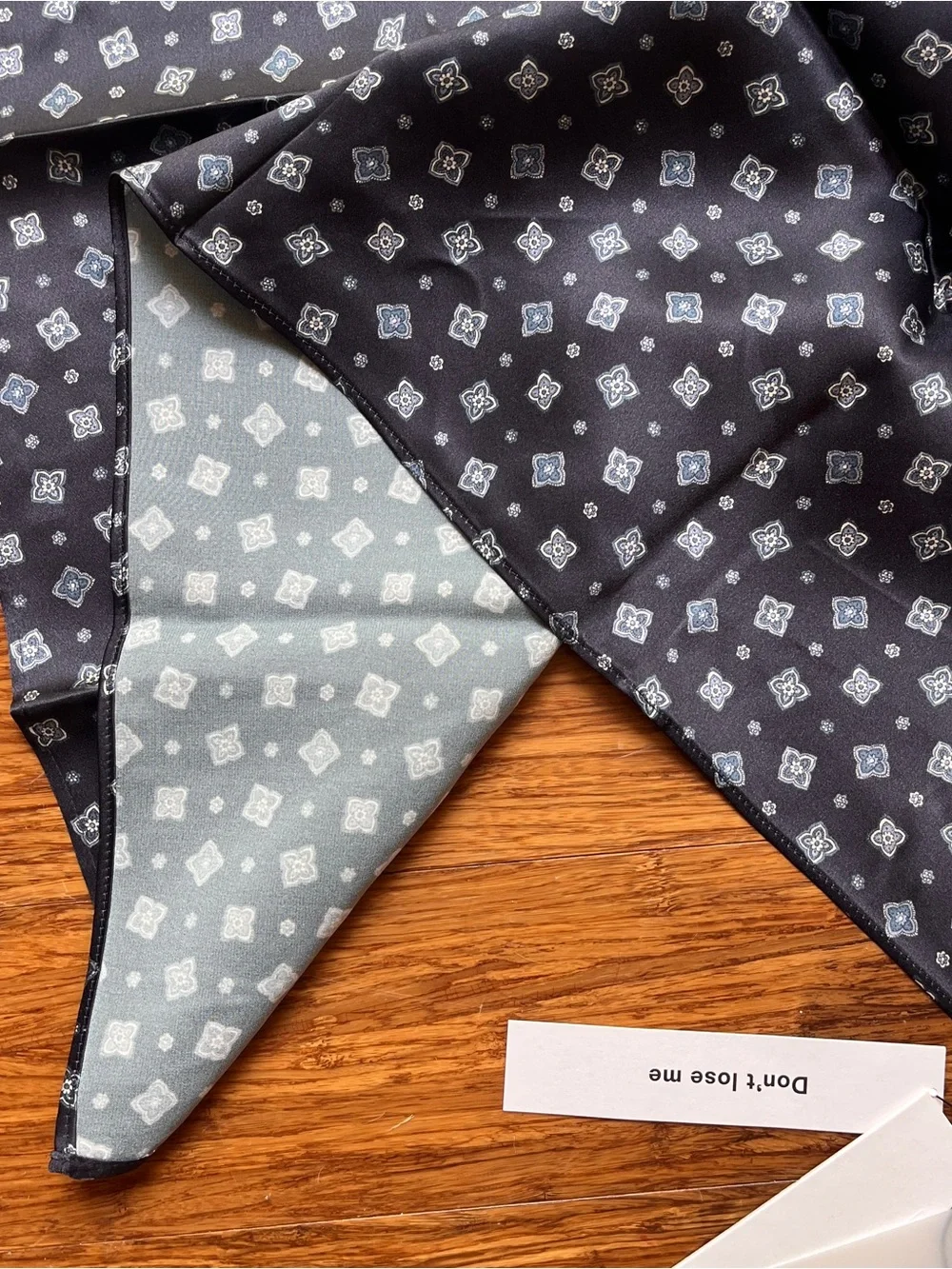 Reformation Silk Scarf in Windsor - Navy with Pale Blue Geometric Motif